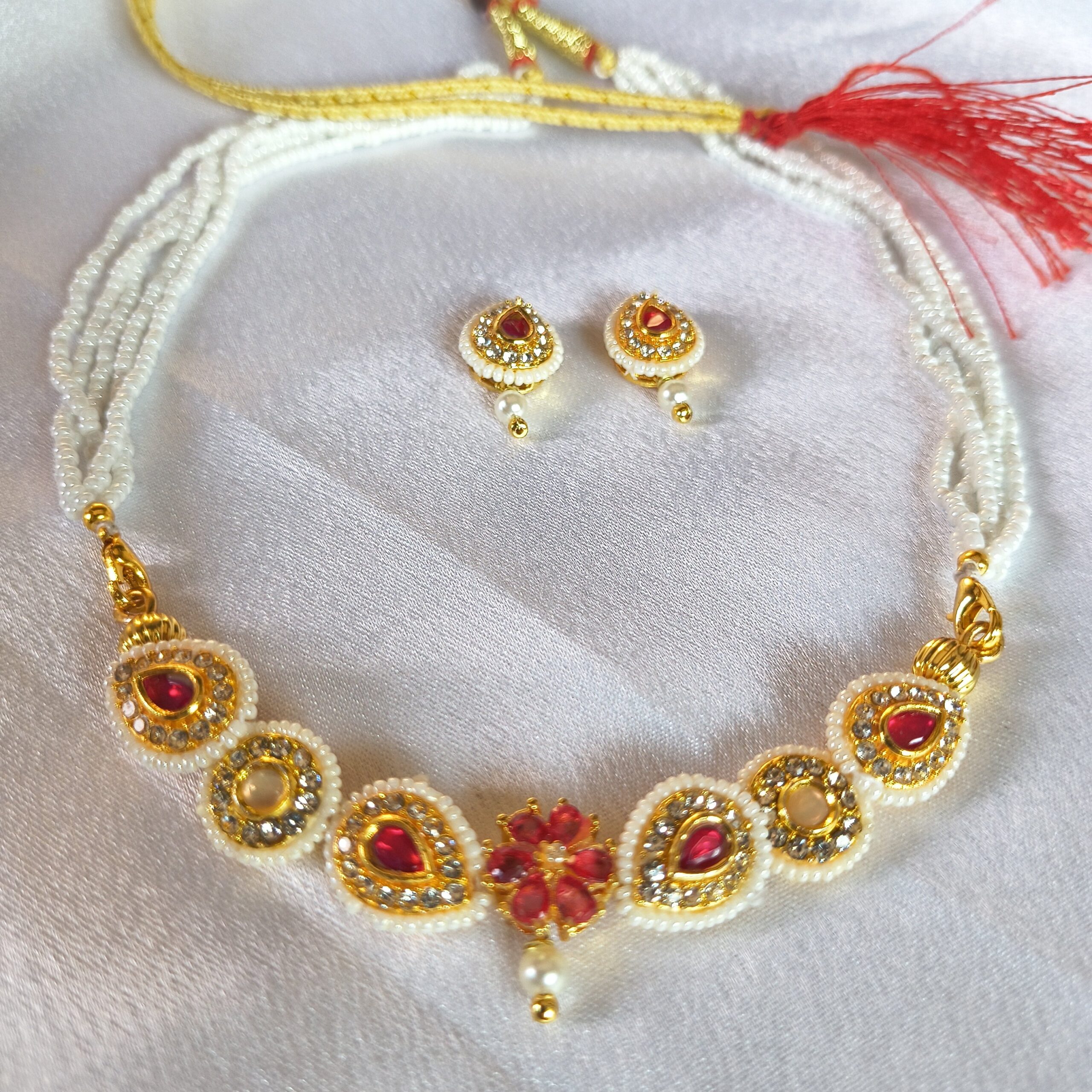 Vintage Kundan Jewellery Necklace Set With Ear Ring