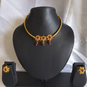 Golden Sari Necklace Set with Earrings| Golden Pipe Neckalce