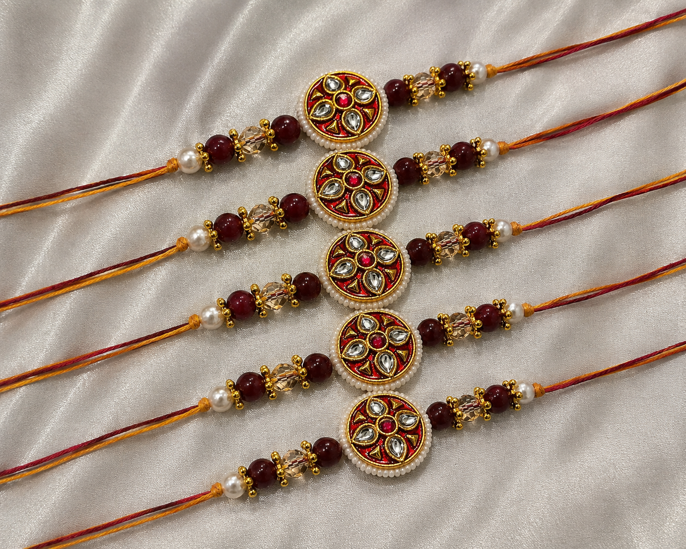 TGJ Rajwadi Kundan Rakhi | Set of 5