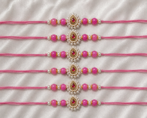 TGJ Gulabi Kundan Pearl Rakhi| Set Of 6