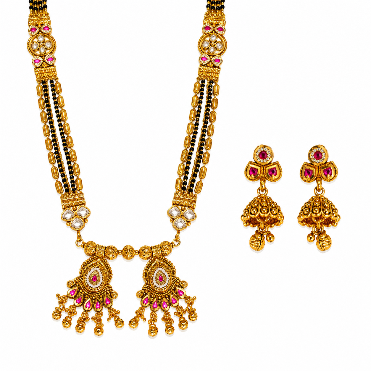Rajwadi Mangalsutra with Jhumka Earrings | Traditional Jewellery Set - Image 2