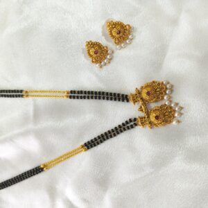 Golden Matt Small Pendant Mangalsutra With Ear rings | Maharashtrian Jewellery