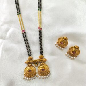 Golden Matt Mangalsutra With Ear Rings | Maharashtrian Jewellery