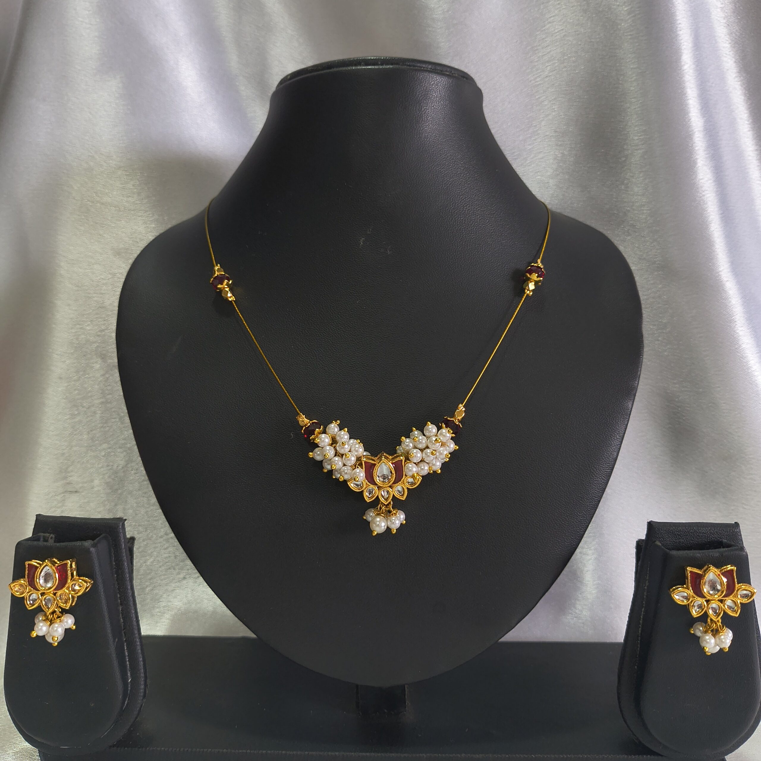 TGJ Padmavalli Pearl Full Set| Lotus Full Jewellery Set - Image 2