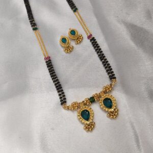 Rajwada Emerald Green Stone Mangalsutra with Earrings | The Glam Jewellery